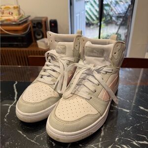 Puma White and Pink High-Top Sneakers